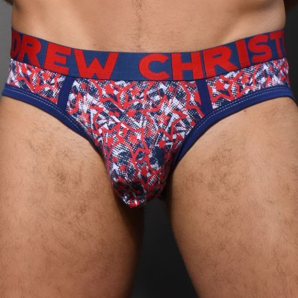Andrew Christian Blazing Stars Brief in Red & Blue, Size X-Large, NWT